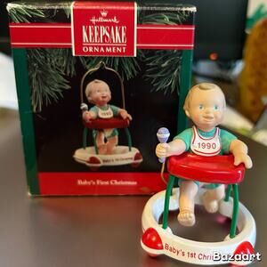 Hallmark Keepsake 1990 Baby’s 1st Christmas Walker Ornament w/ Box Vintage